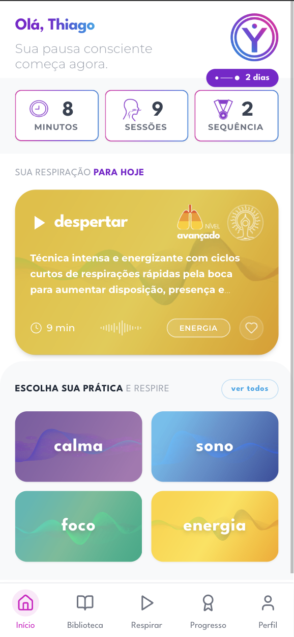Gamma Respira — Tela inicial
